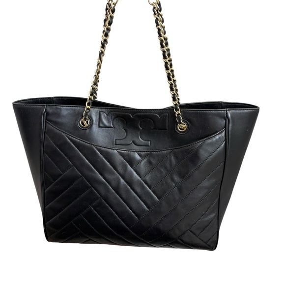 Tory Burch Alexa black quilted leather tote bag